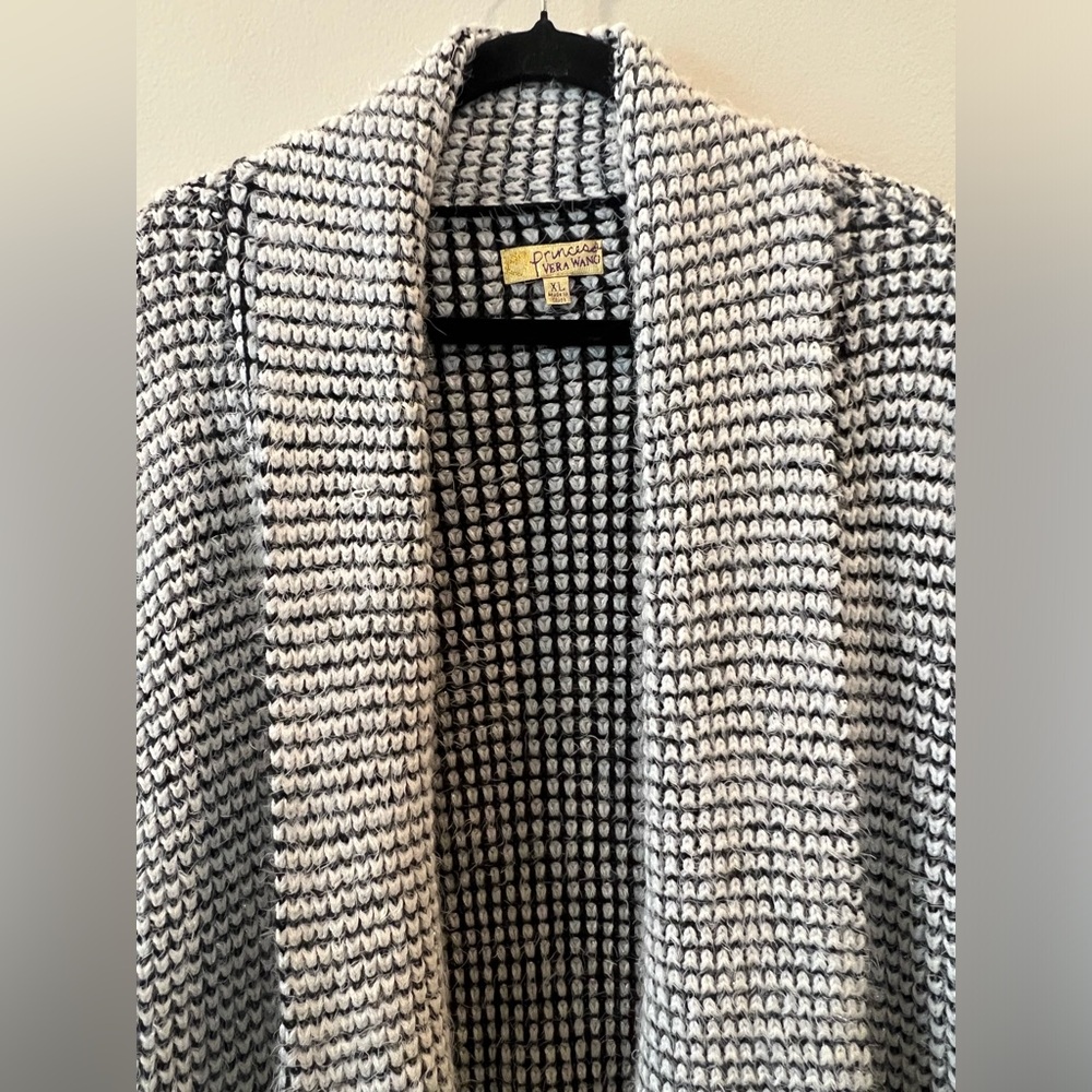 Princess Vera Wang Cardigan Women XL Black White Open Front Fuzzy Metallic Layer - Picture 4 of 14